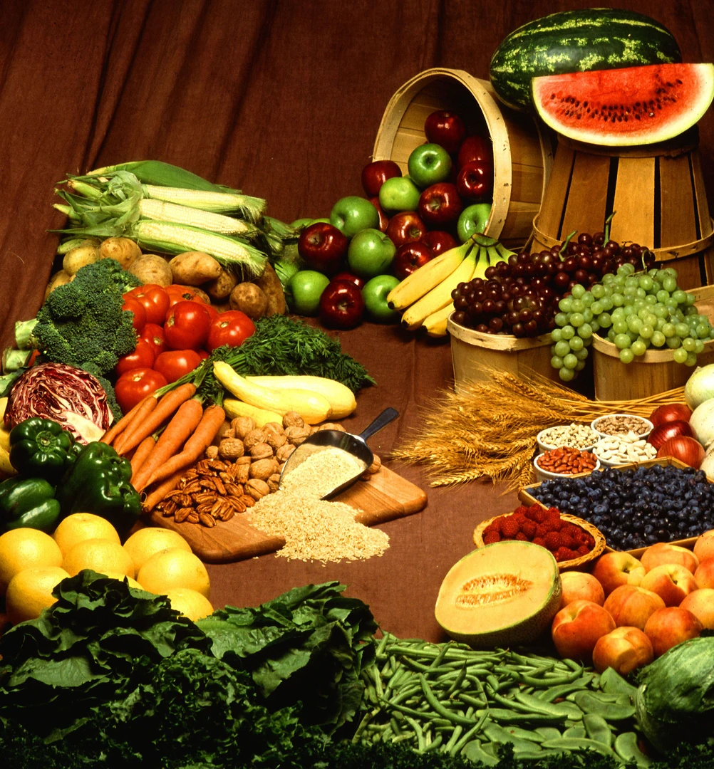 Assortment of fruits, vegetables and grains